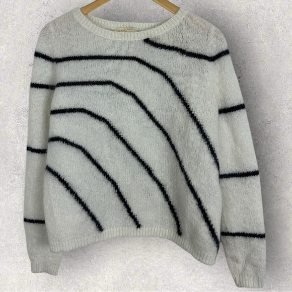 Sezane Paige Mohair Merino Wool White Ecru Black Stripe Sweater Jumper Sz Small - Picture 4 of 13
